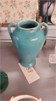 Broadmoor Pottery 2 Handled Turquoise Vase 8.5"