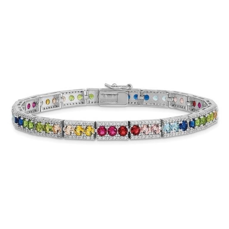 Sterling Silver-Multicolor Crystals Bracelet