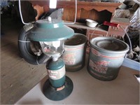 COLEMAN LANTERN AND 2 OLD PAL MINNOW BUCKETS