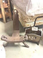 Antique birthing chair, magazine rack