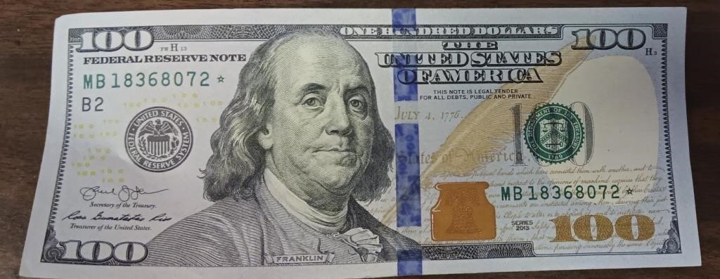 Us $100 Bill Star Note Crisp 2013