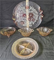 Vintage Mikasa Crystal Platter, (3) Pink