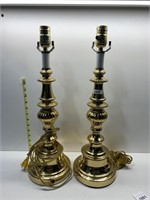 PAIR OF MATCHING BRASS LAMPS, NO SHADES, ONE