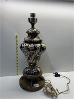 BRASS BASE WITH PORCELAIN HAND PAINTED LAMP