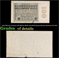 1923 Weimar Germany 100 Million Marks Post-WWI Hyp