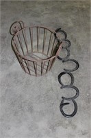 horseshoe coat rack and apple basket