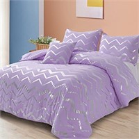 Menghomeus Purple/Silver Comforter Set King -