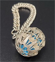 Silver Tone Filigree Harmony Bracelet w Blue Beads