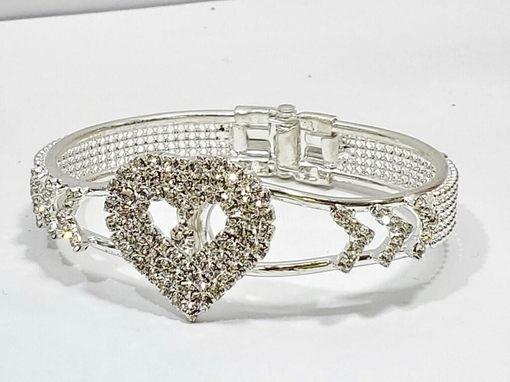 Crystal Hinged Bracelet with Heart
