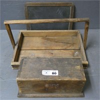 Primitive Wooden Tray, Sliding Box & Chalkboard