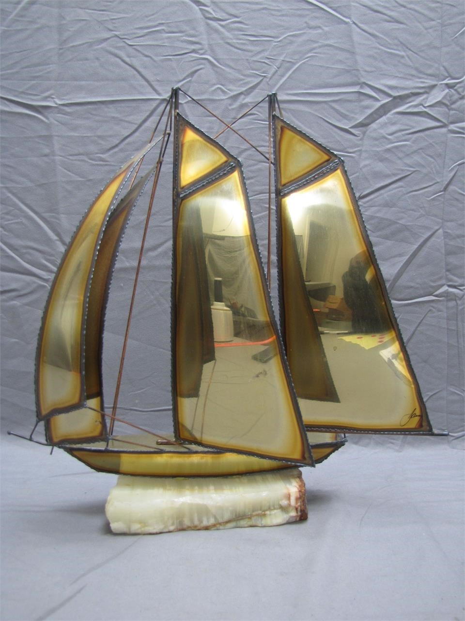 Vintage Brass Sailboat Sculpture w/ Marble Base