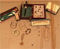 Burgundy Jewelry Box with Vintage Jewelry