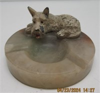 ALABASTER SCOTTIE ASHTRAY 4"D.