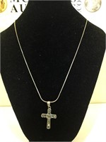 Sterling Silver Cross Necklace with Marcasite -
