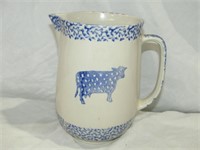 Blue & White Cow Pitcher 7 1/2" T