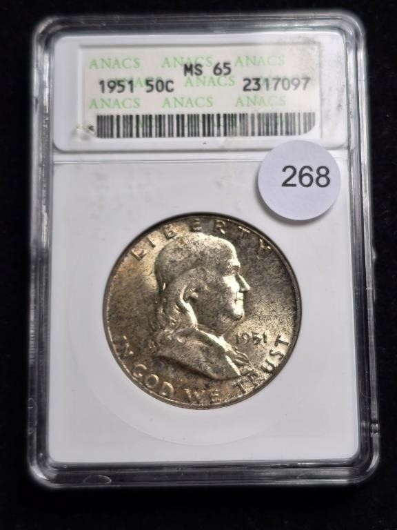 1951 Ben Franklin Half Dollar ANACS MS 65