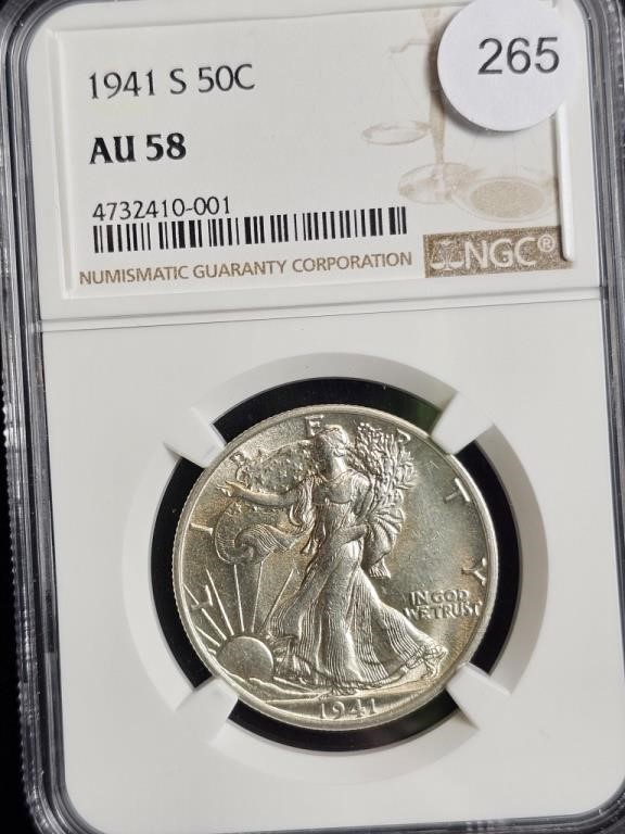 1941S Liberty Walking Half Dollars NGC AU 58