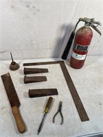wedges, fire extinguisher & machete