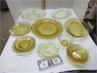 Assorted yellow/Amber depression vintage glassware