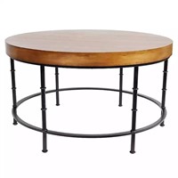 New Honey Nut Wood and Metal Round Coffee Table