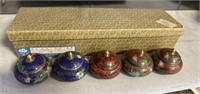 Set of 5 Chinese Miniature Round Cloisonne Trinket