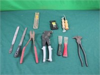 Tools - Clipper, saw, putty knives, pop rivter,