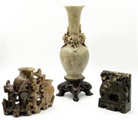 Lot: 3 Pcs. of Asian Carved Soapstone.
