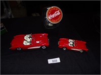 (2) Diecast Corvette Cars & Coca-Cola Canister