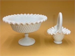 Milkglass Pedestal Dish & Mini Basket