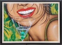 Fernando Montoya Large Framed Acrylic Martini Smil