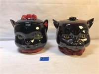 Shafford Red Ware Black Cat Head Cookie Jars