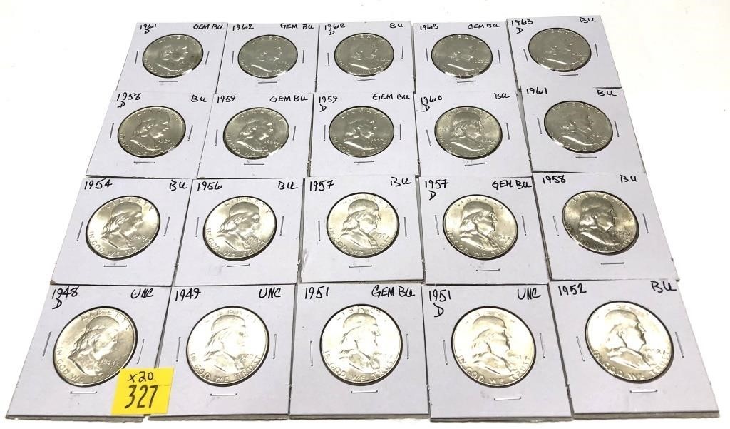 x20- Partial set of Unc. Franklin half dollars: