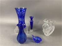 Cobalt Blue Cut To Clear Vase & More