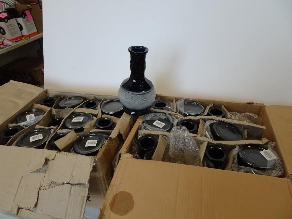 Lot of 22 Black Hookah Vases (23 in the boxes -