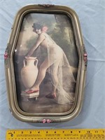 16" antique bubble convex glass picture risque