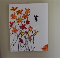 Signed Hummingbird Artwork on Canvas