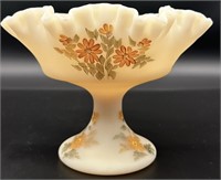 Fenton Hp Daisies On Cameo Satin Compote Artist