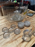 GLASS PUNCH BOWL AND MISC GLASSWARE