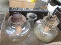 VINTAGE OIL LAMPS WITH CHIMNEYS