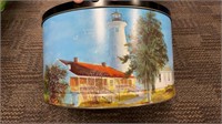 Lighthouse tin container