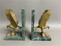 Vintage 1970s Brass Eagle and Marble Bookends