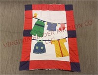 Vintage Hand Quilted Child's Blanket - 39"x51"