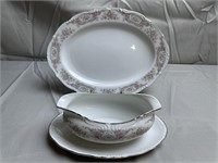 Style House Fine China Platter and Gray Boat