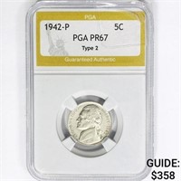 1942 T2 Jefferson Nickel PGA PR67