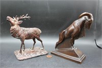 Metal Ram & Elk Desk Figurines