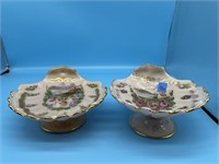 2 Hand Painted Footed Shell Dishes
