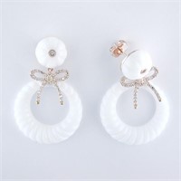 White Carved Hoop Bow Fashion Earrings