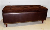 BROWN OPENING SHOE BENCH, SUEDE STYLE PLUSH TOP.