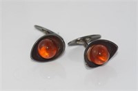 Sterling silver and amber cufflinks