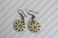 A Pair of Sterling and Bone Earrings